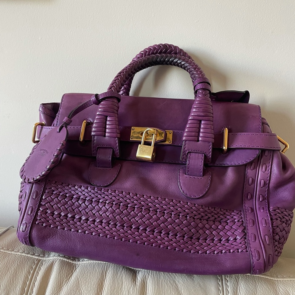 Violet purple leather gucci handmade top handle bag $3600 retail authentic